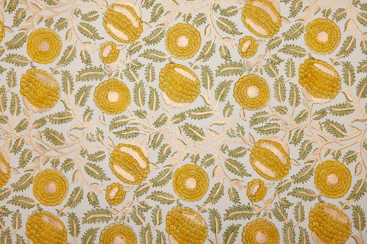 Block Printed Wrapping Paper Sheets - Marigold Glitz Sunshine