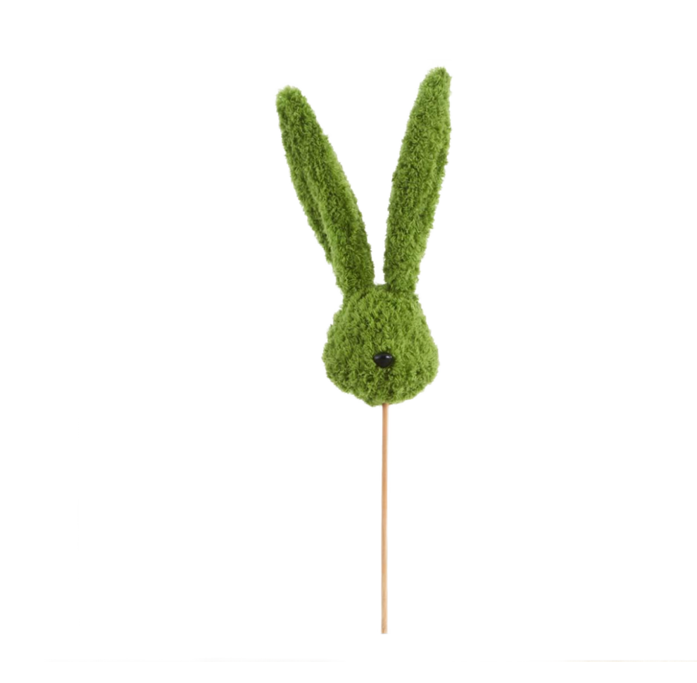 Green Furry Faux Moss Covered Bunny Pick