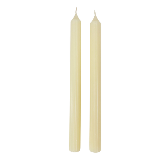 Ivory Ridged Taper Candles (Set of 2)