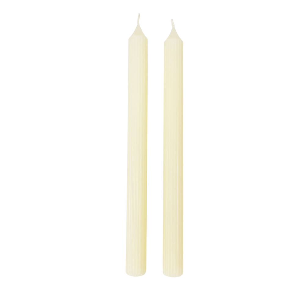 Ivory Ridged Taper Candles (Set of 2)