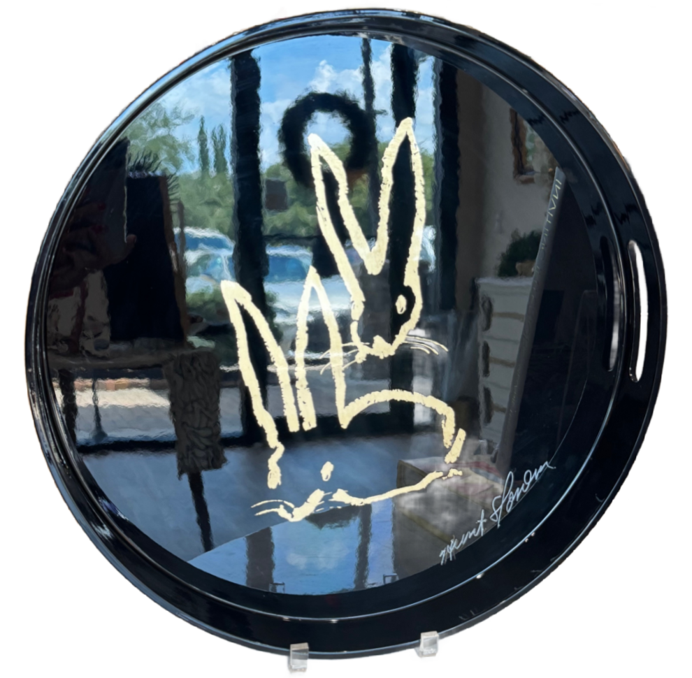 Hunt Slonem | Royal Rabbits Black Gold Leaf Lacquer Tray Autographed