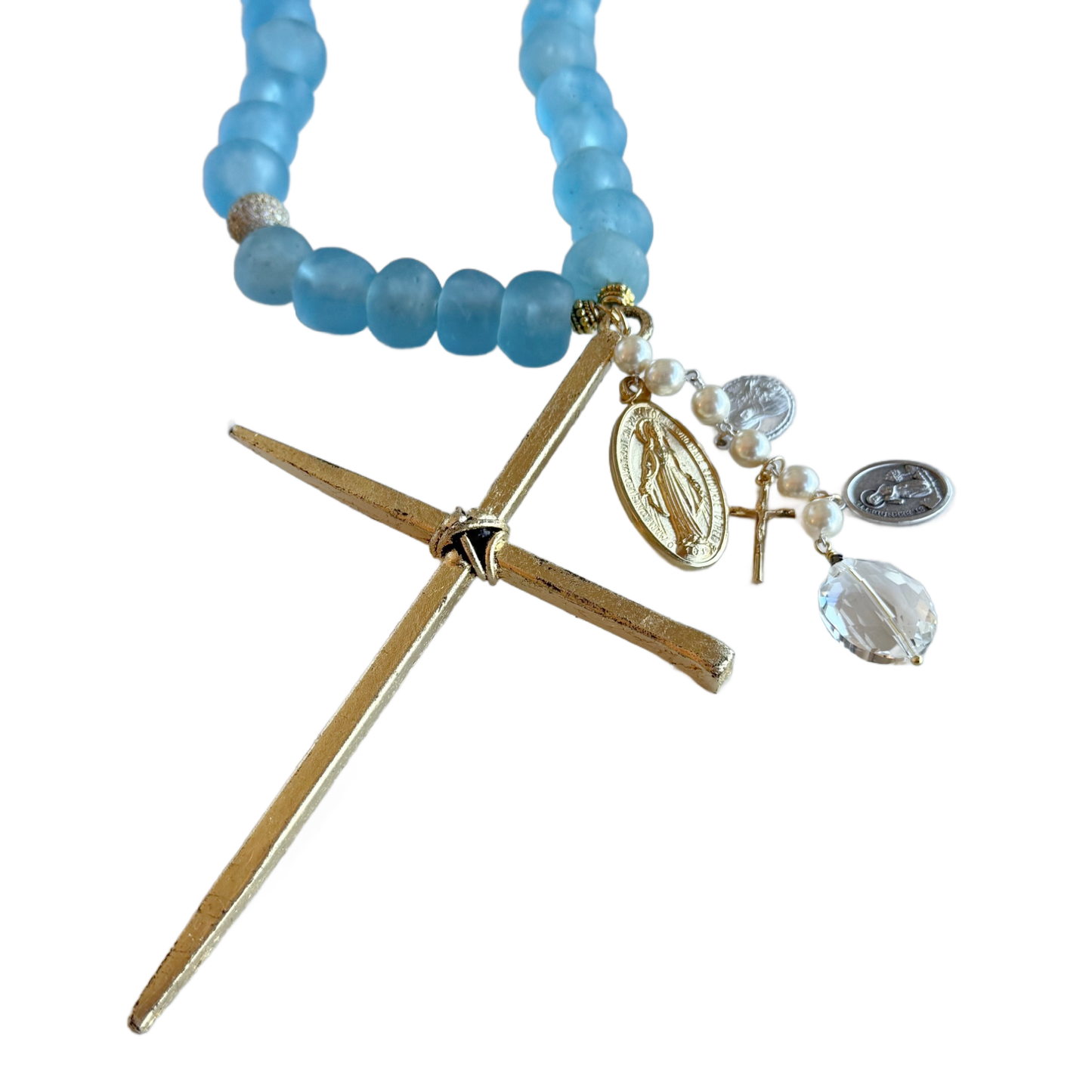 Handmade Beaded Baby Blue Glass Rosary