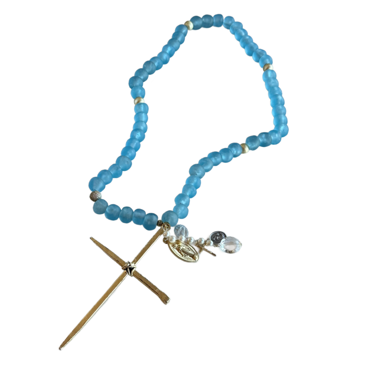 Handmade Beaded Baby Blue Glass Rosary