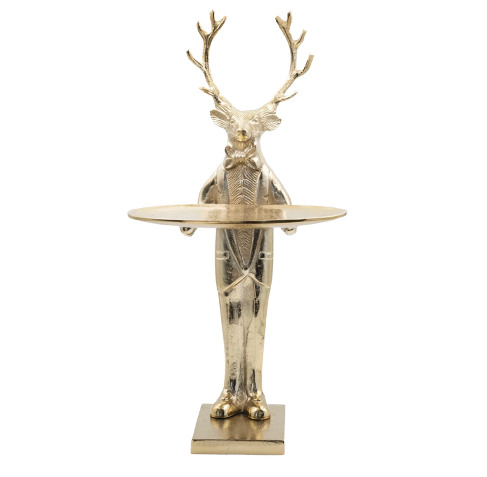Deer with Tray, Gold Finish
