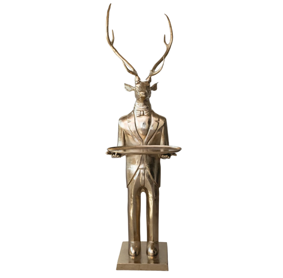 Cast Aluminum Deer Butler Tray, Gold Finish