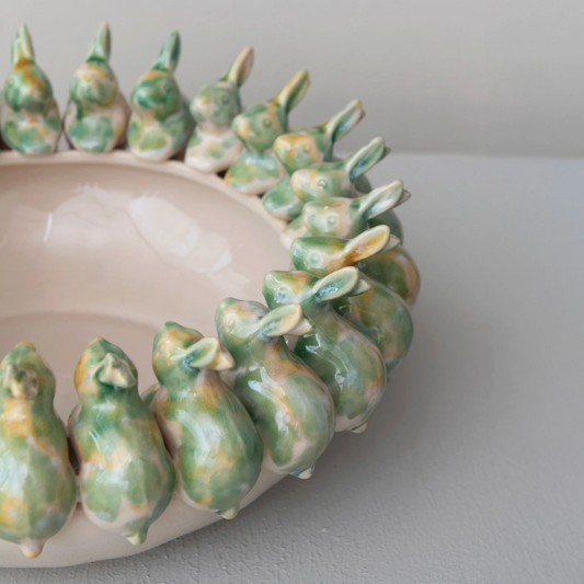 Stoneware Bowl w/Rabbits