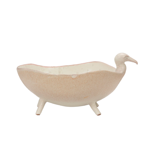 White Speckled Stoneware Footed Bird Shaped Bowl