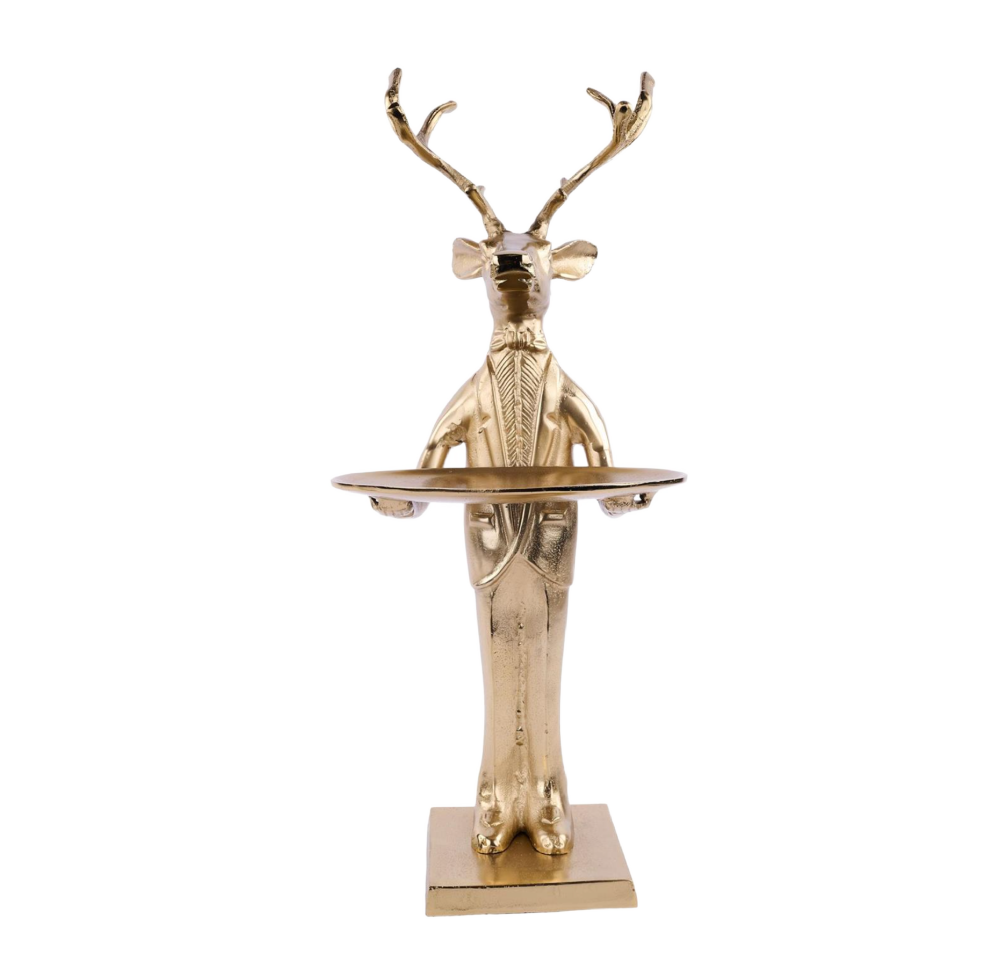 Deer Butler with Tray, Gold Finish