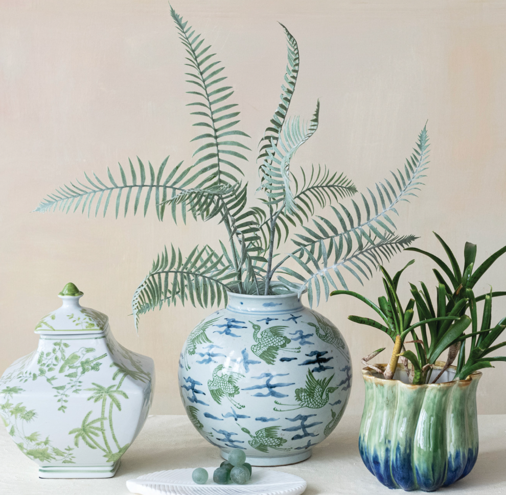 Hand-Painted Crane Pattern Ceramic Vase