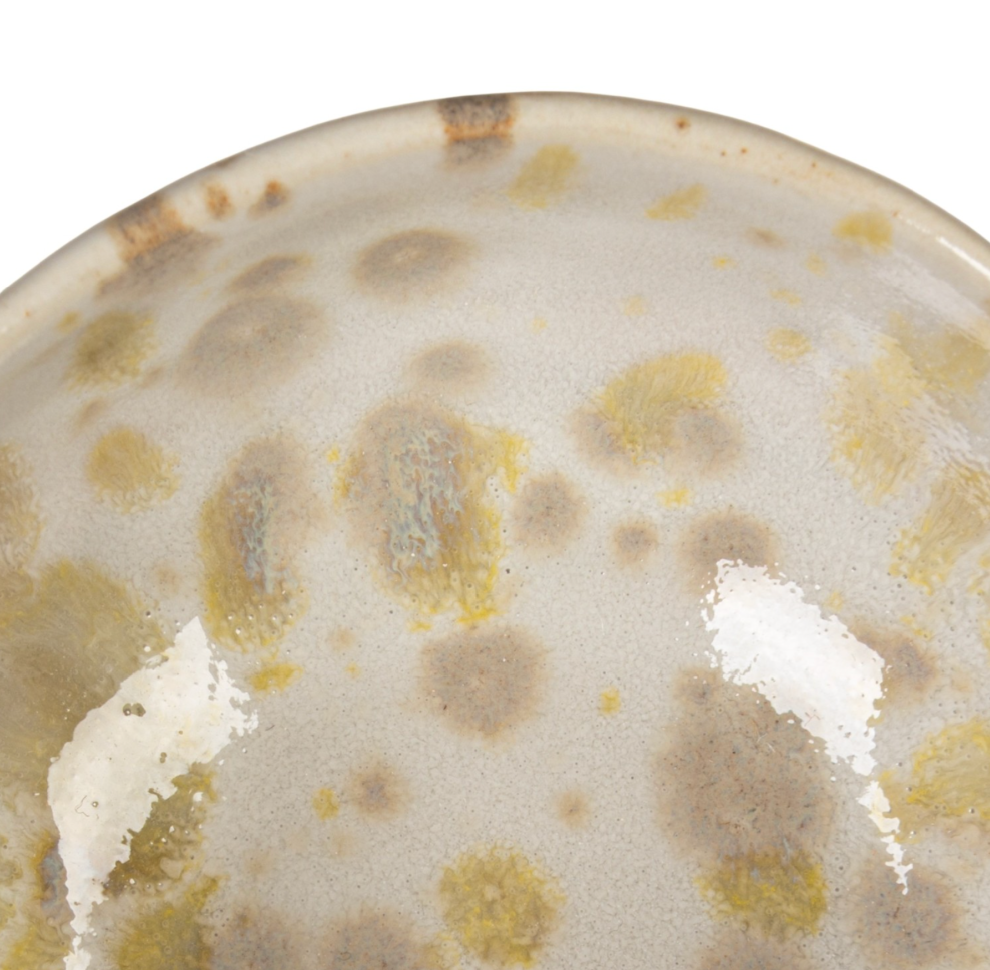 Cream & Green Stoneware Multi Bowl with 3 Sections