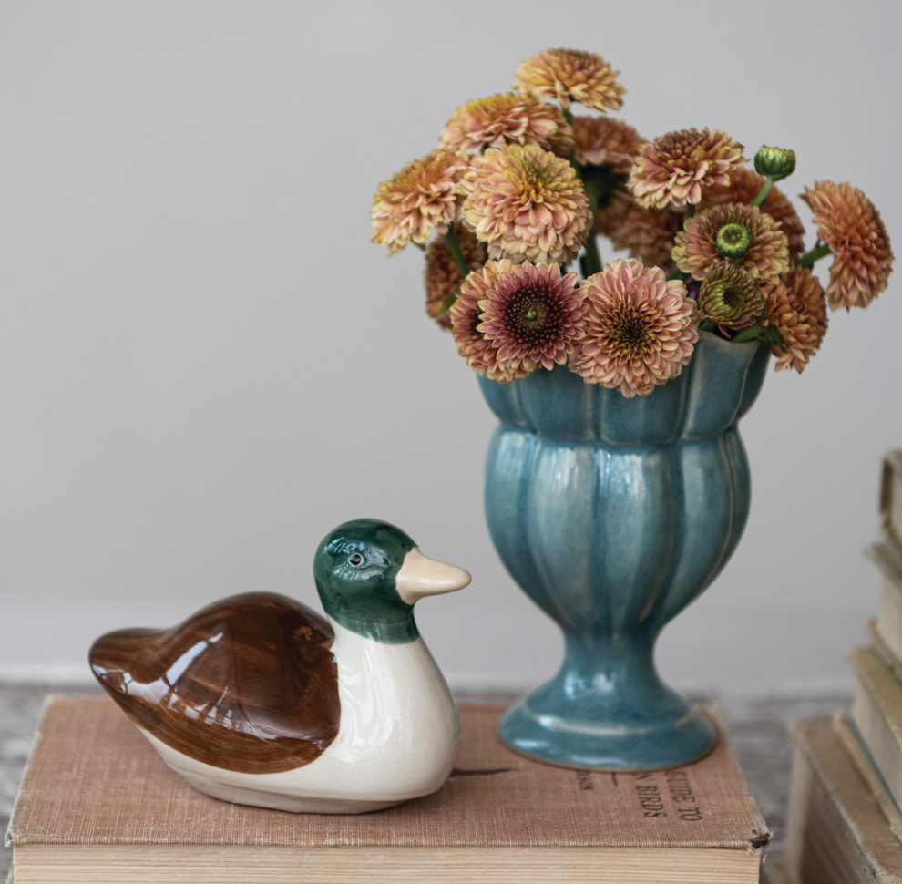 Cream, Brown & Green Stoneware Floating Mallard