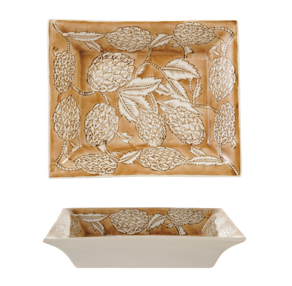 Hand-Painted Stoneware Dish with Botanicals