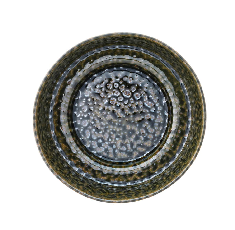 Green Stoneware Planter/Bowl with Reactive Glaze