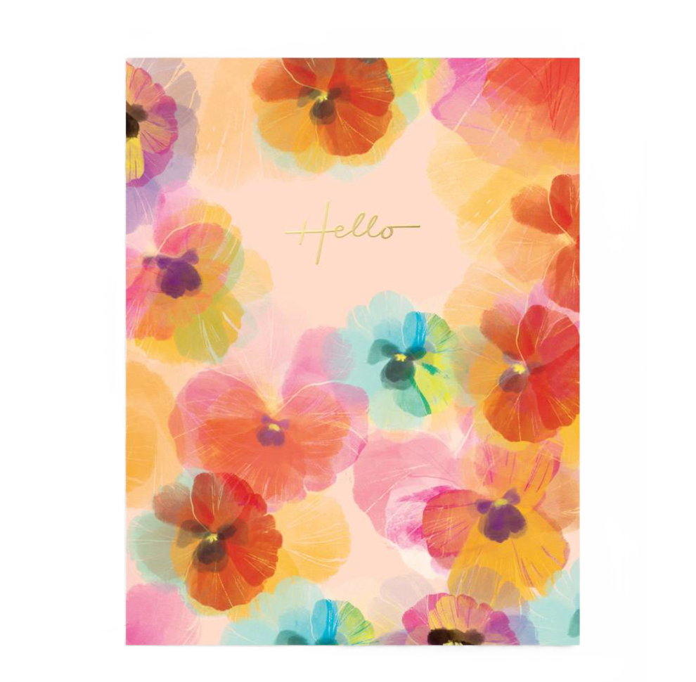 Hello Watercolor Pansies Card