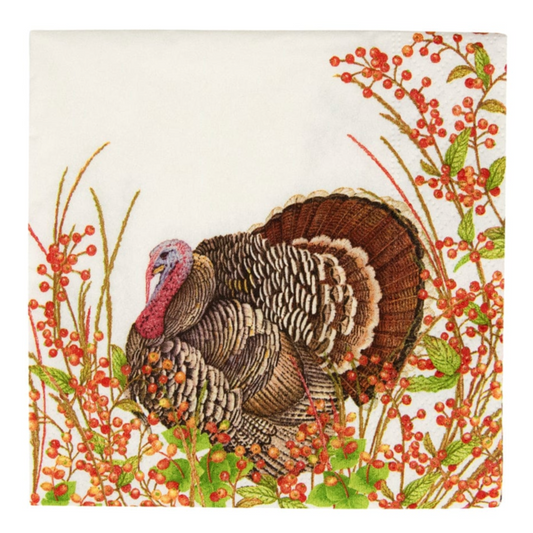 Turkey and Berries Caspari Cocktail Napkin