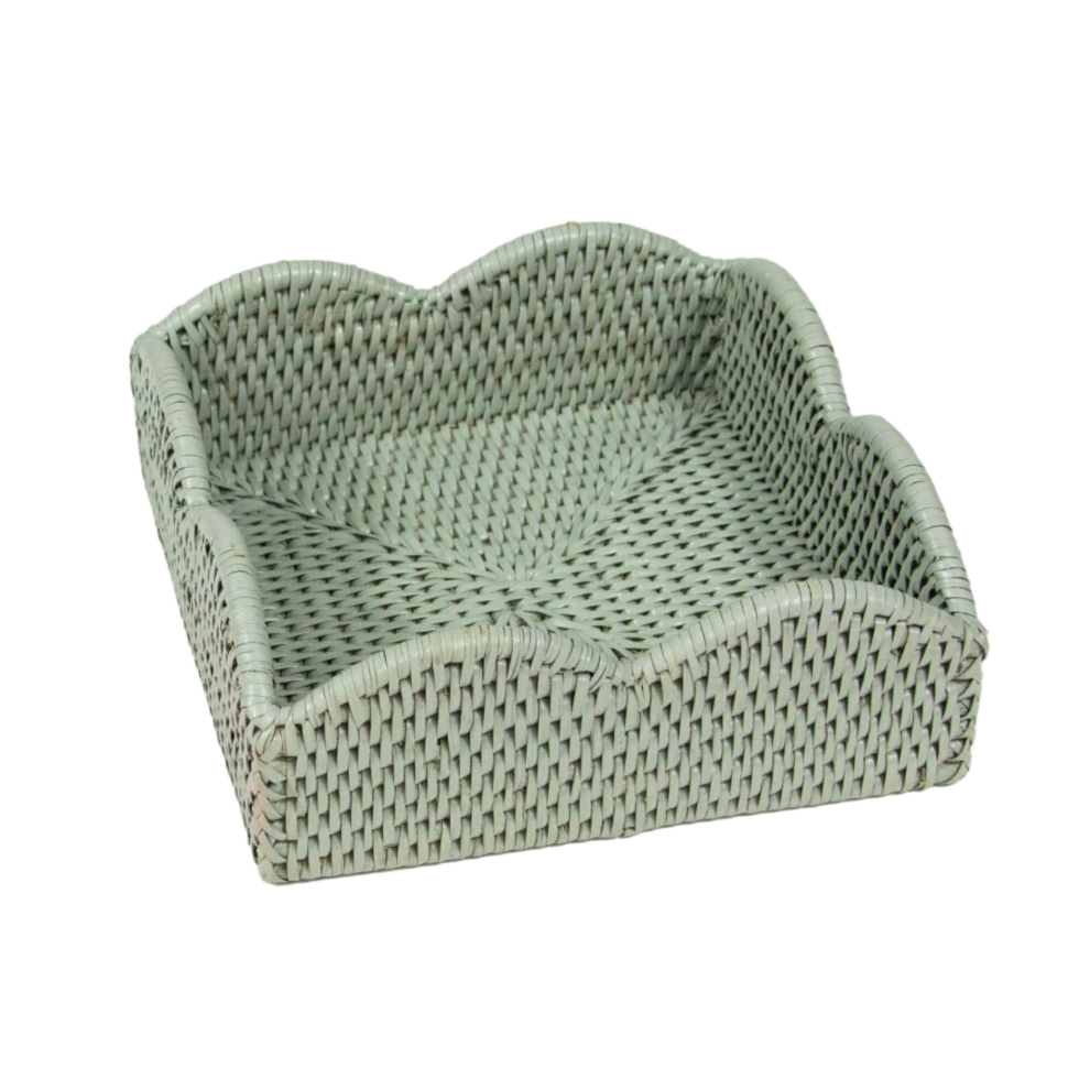 Green Rattan Scallop Luncheon Holder