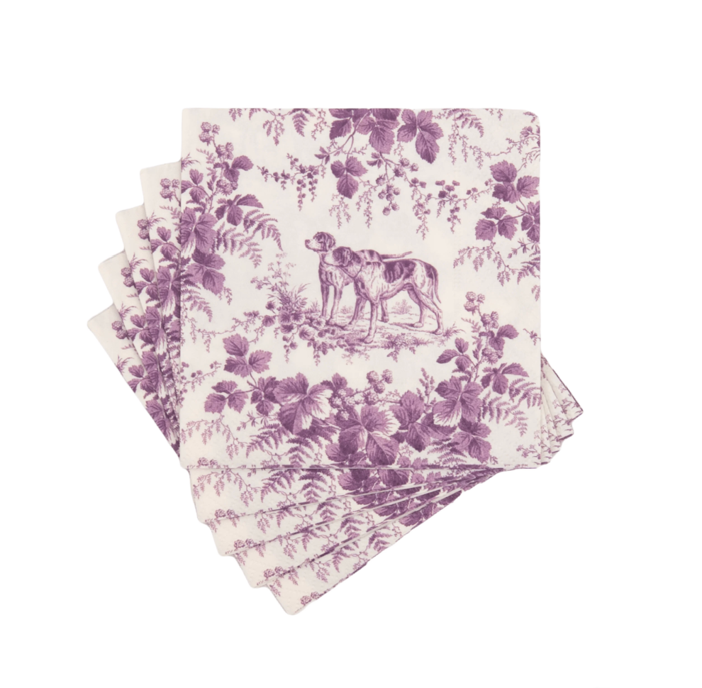 Hunting Toile Aubergine Caspari Cocktail Napkin