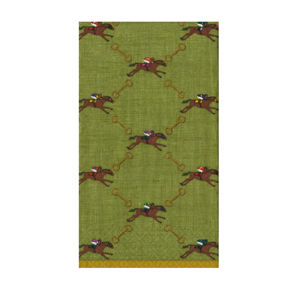 And They're Off Sage Caspari Guest Towel Napkin