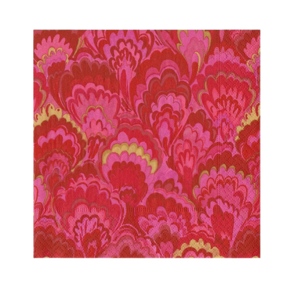 Marbled Ceramica Red/Fuchsia Caspari Cocktail Napkin