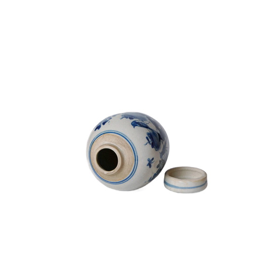 Blue and White Porcelain Mini Bird and Flower Round Jar