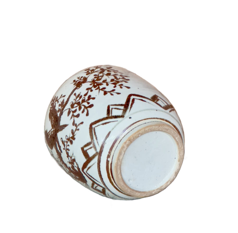 Red and White Copper Underglaze Bird and Flower Barrel Vase