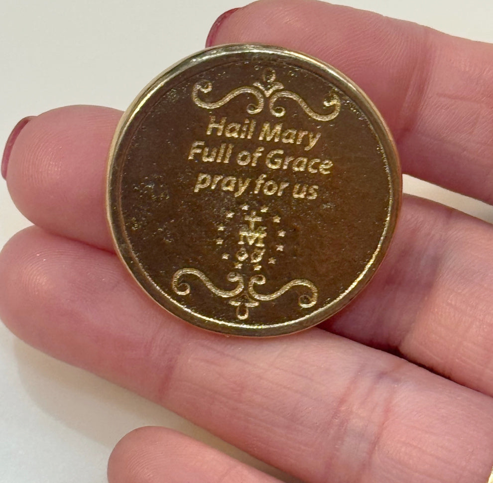 Small Gold Colored Mary Prayer Coin