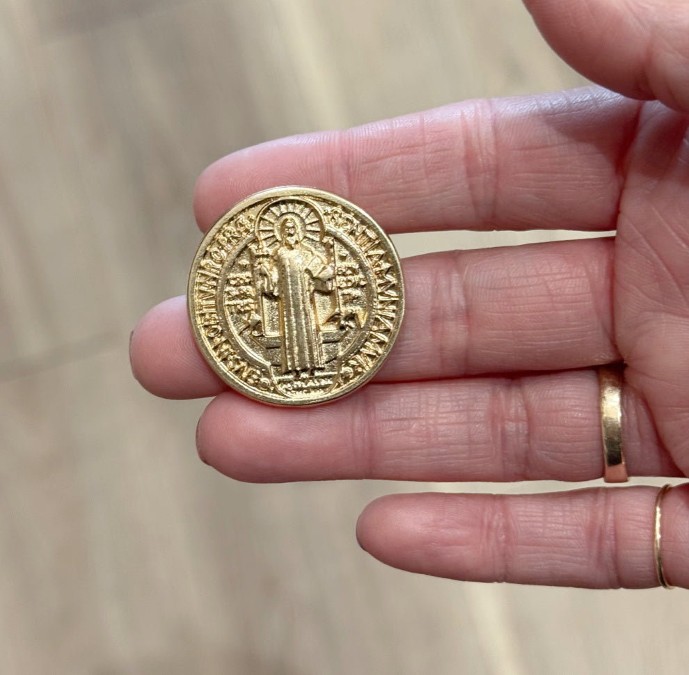Small Gold Colored St. Benedict Prayer Coin