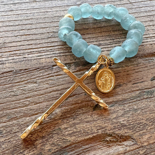 Light Blue Decade Glass Rosary