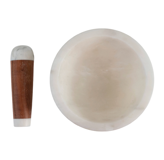 Marble and Wood Mortar and Pestle