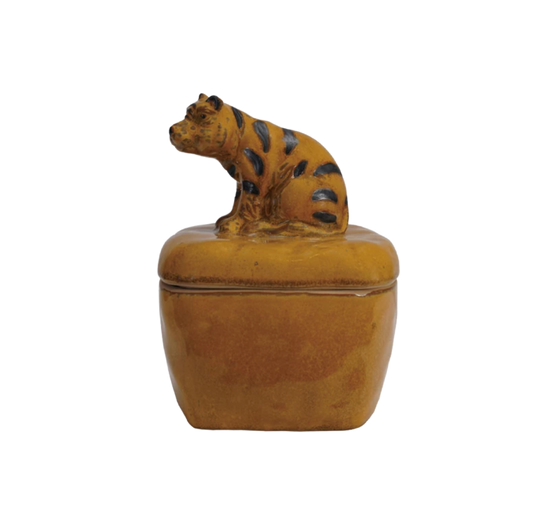 Tiger Handle Stoneware Box
