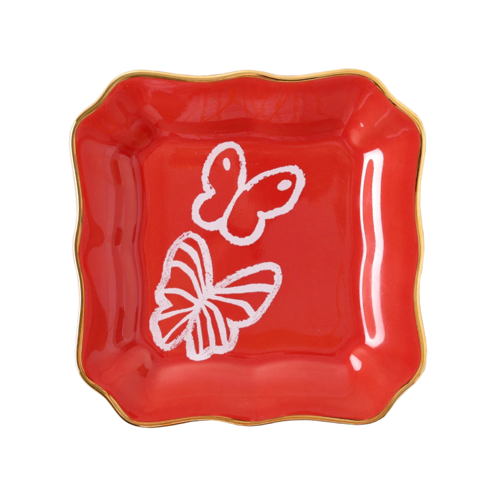 Hunt Slonem | Coral Butterfly Portrait Plate