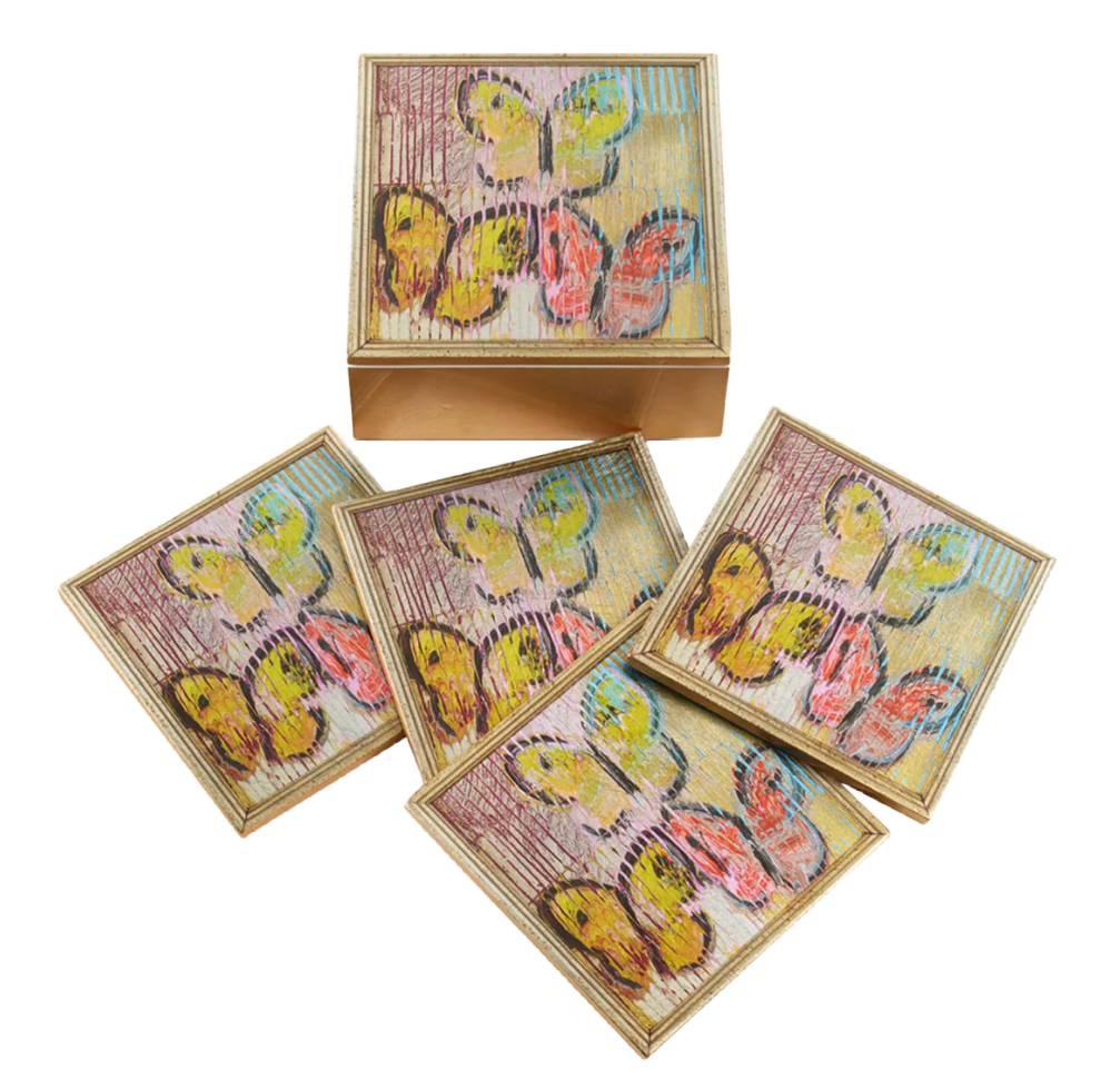 Hunt Slonem | Framed Lakeside Butterflies Coaster Box
