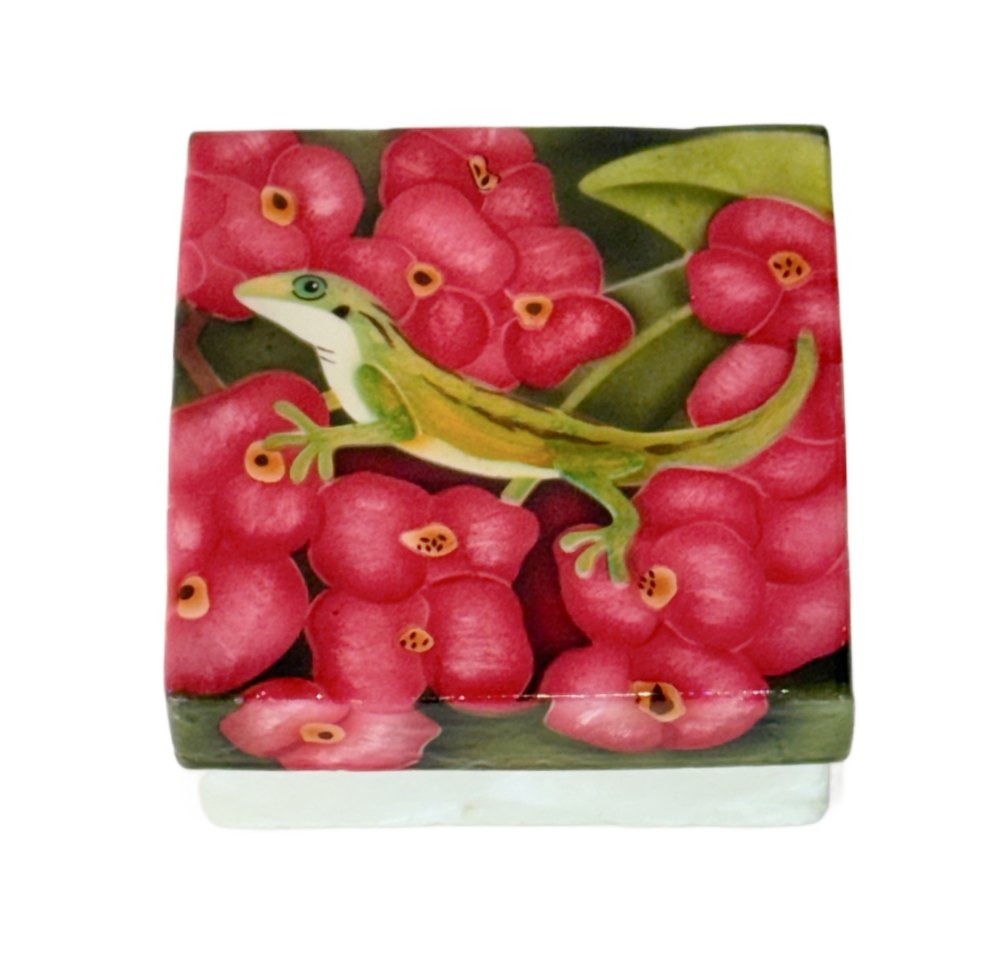 Lizard Pink Flowers Capiz Shell Box