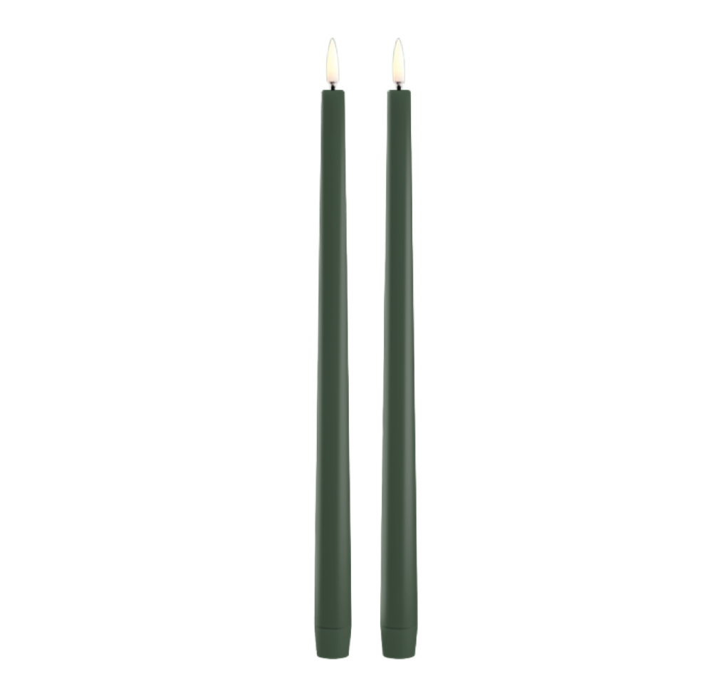 Olive Green LED Slim Taper Pair Candle
