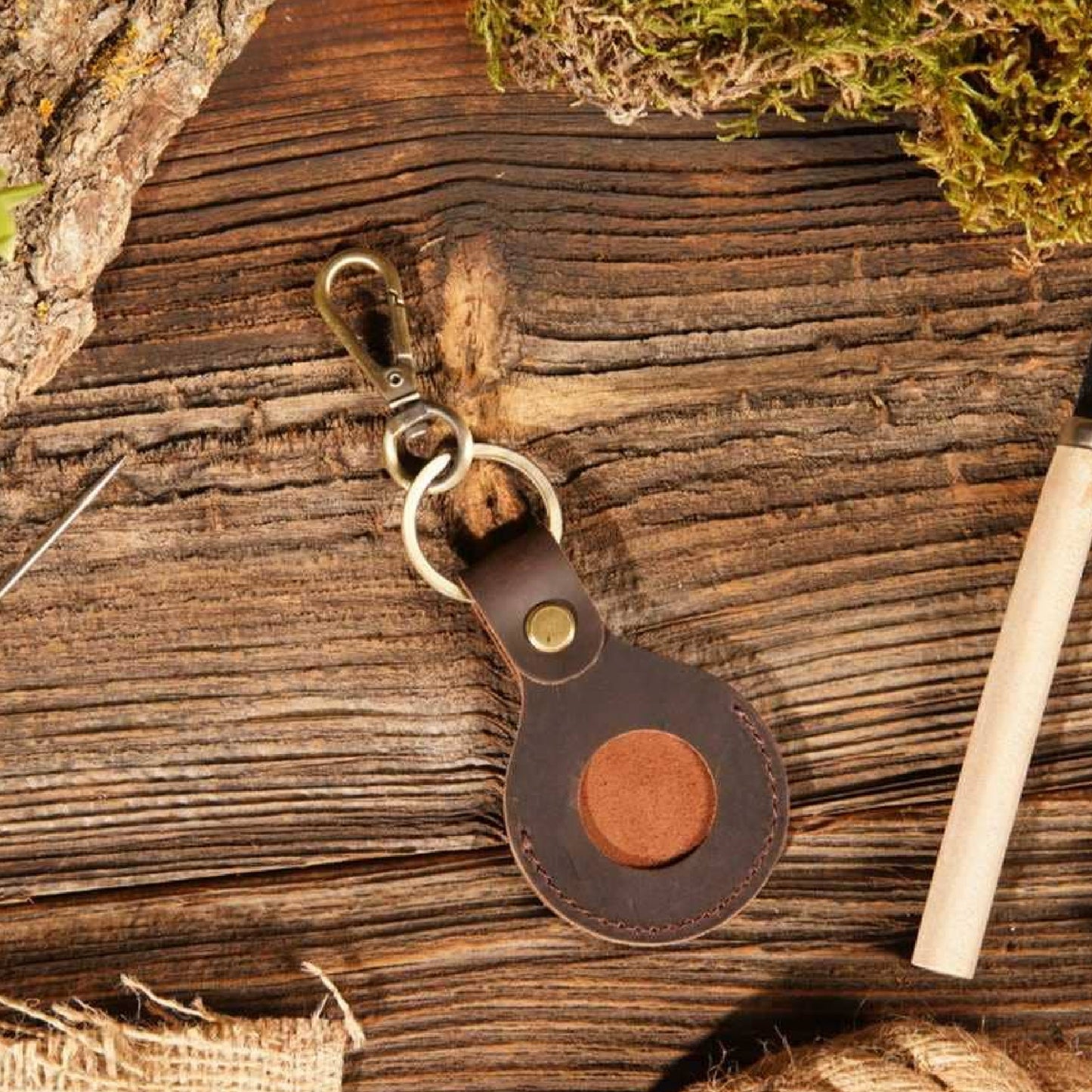 AirTag Case | Genuine Leather | Leather AirTag Keychain: Brown