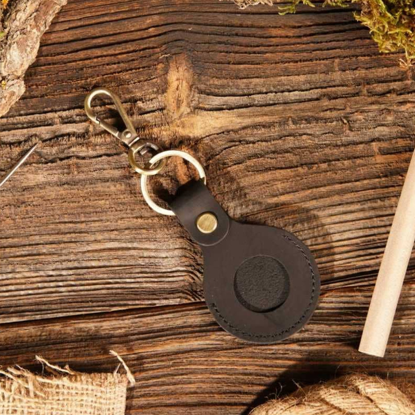 AirTag Case | Genuine Leather | Leather AirTag Keychain: Black