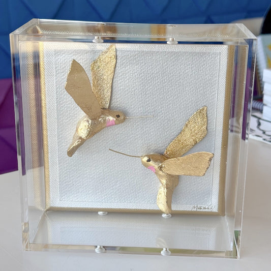 Hummingbird Gold Blush 6x6 Shadowbox