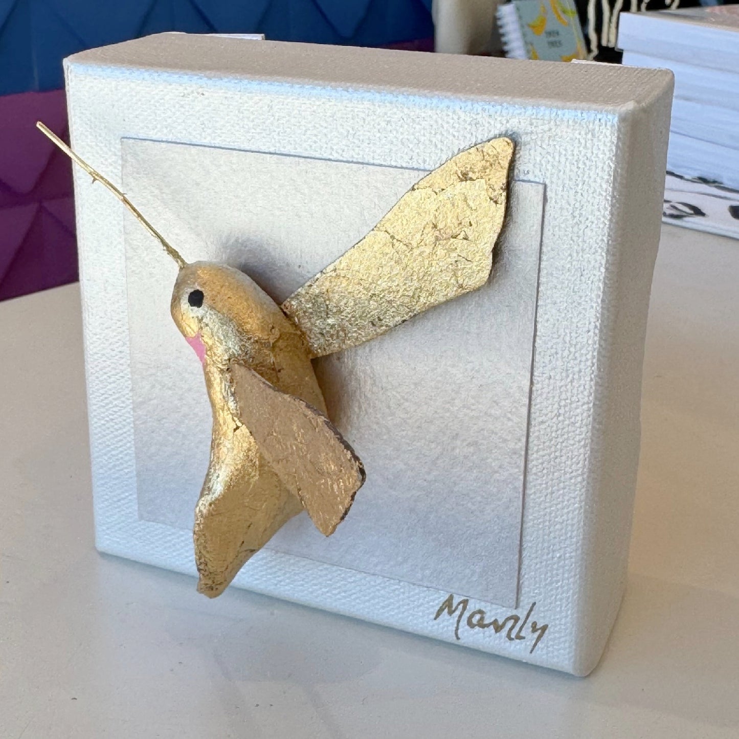 Gold Hummingbird Blush 4x4 Canvas