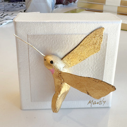 Gold Hummingbird Blush 4x4 Canvas