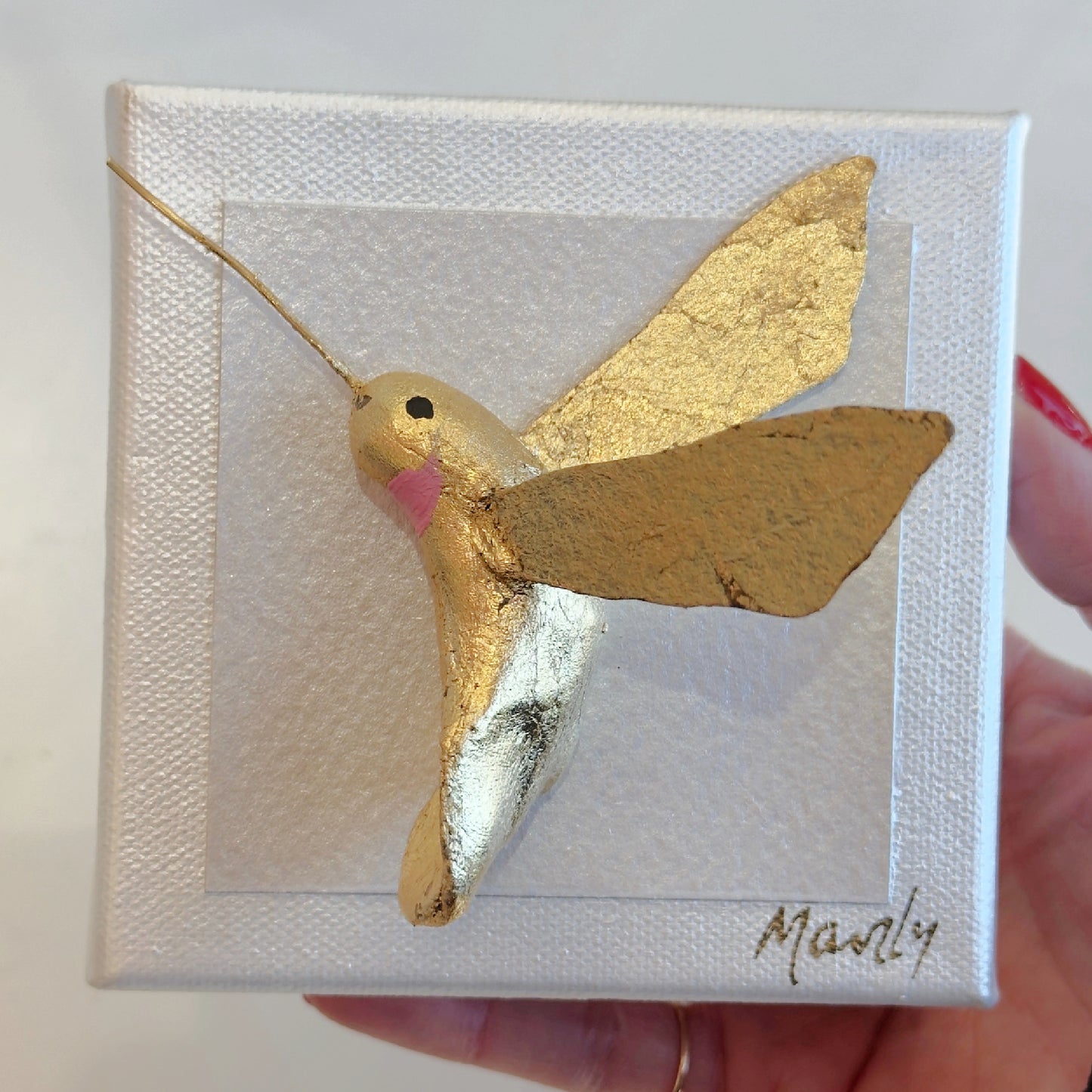 Gold Hummingbird Blush 4x4 Canvas