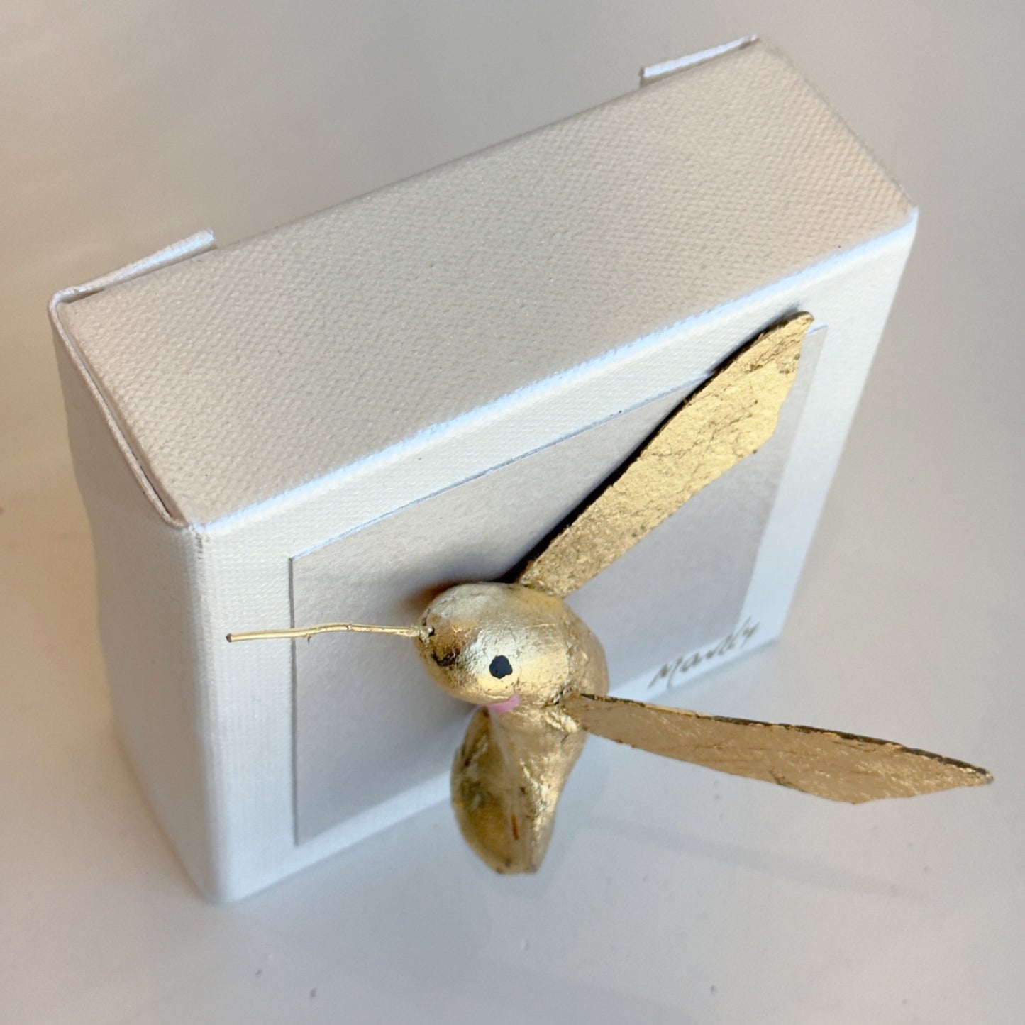 Gold Hummingbird Blush 4x4 Canvas