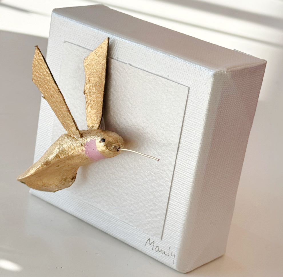 Gold Hummingbird Blush 4x4 Canvas