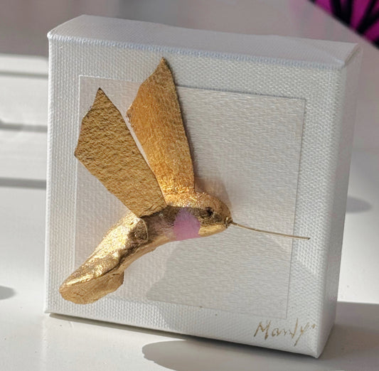 Gold Hummingbird Blush 4x4 Canvas