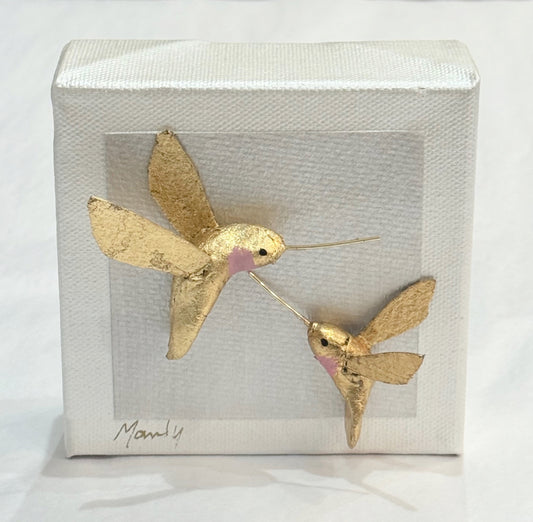 Gold Hummingbirds Blush 4x4 Canvas