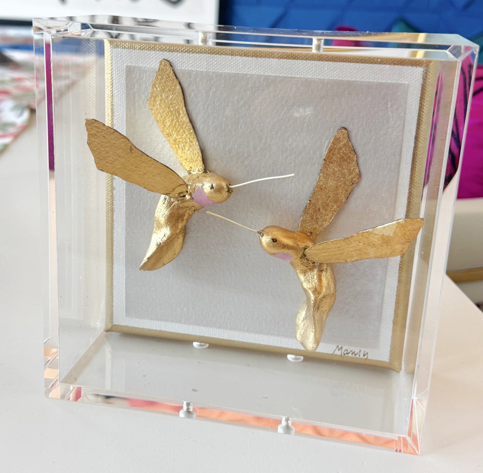 Hummingbird Gold Blush 6x6 Shadowbox