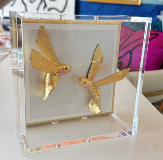 Hummingbird Gold Blush 6x6 Shadowbox