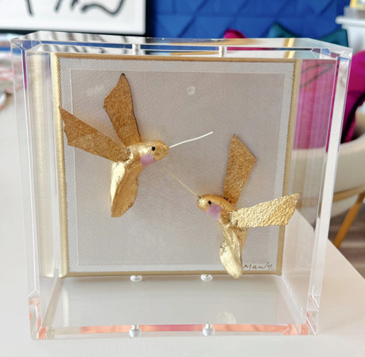Hummingbird Gold Blush 6x6 Shadowbox