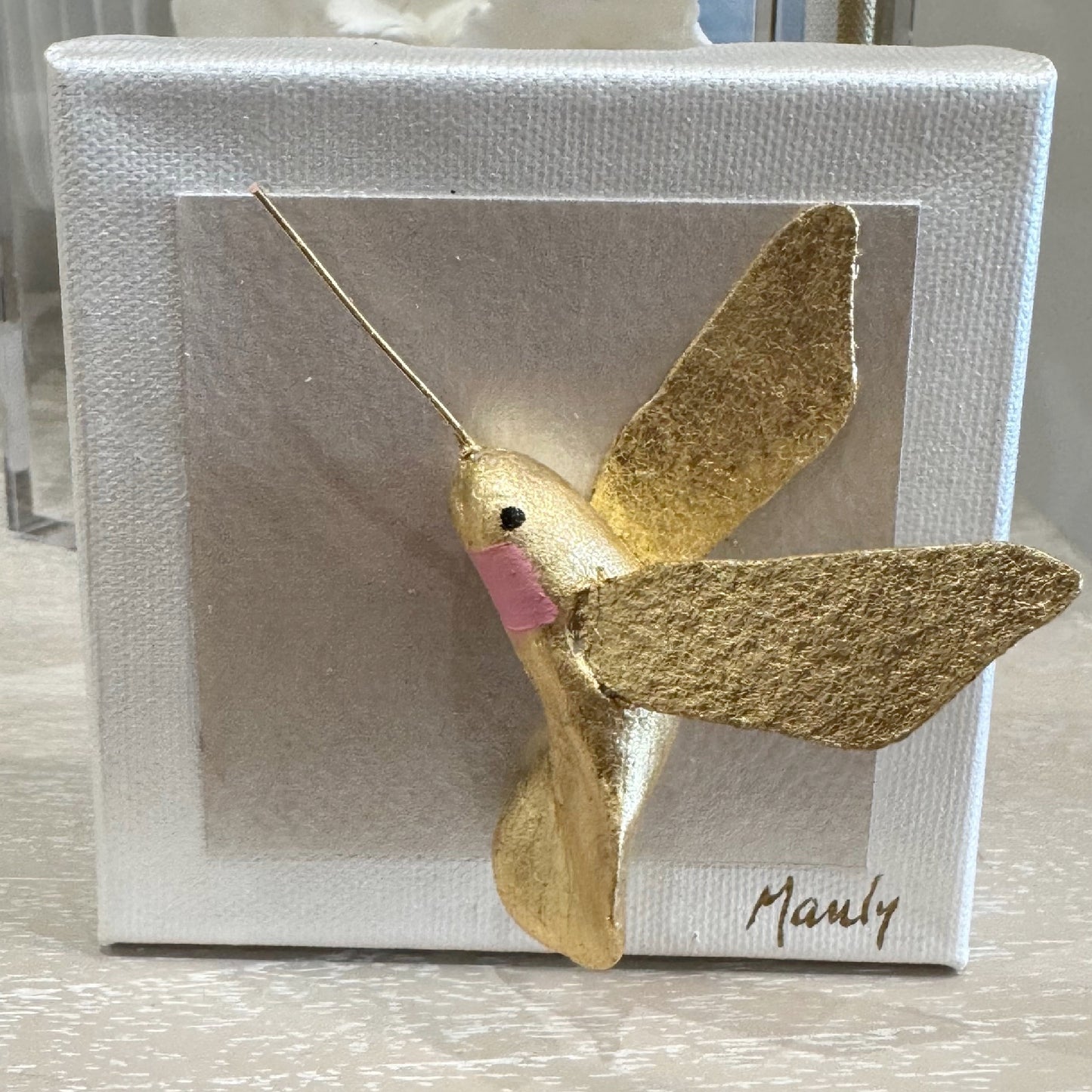 Gold Hummingbird Blush 4x4 Canvas