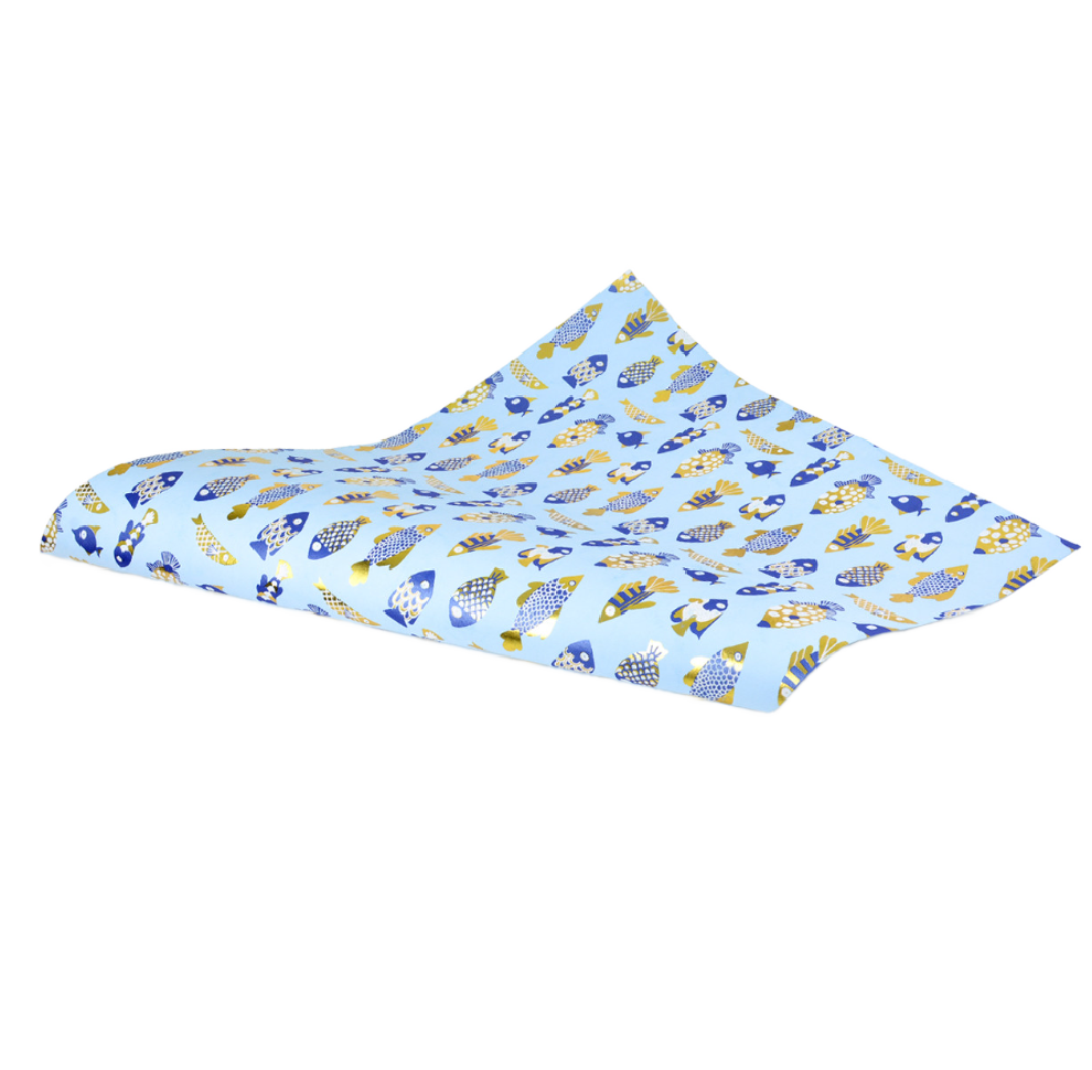 Fish Light Blue Navy/White/Gold Foil Gift Wrap Sheets