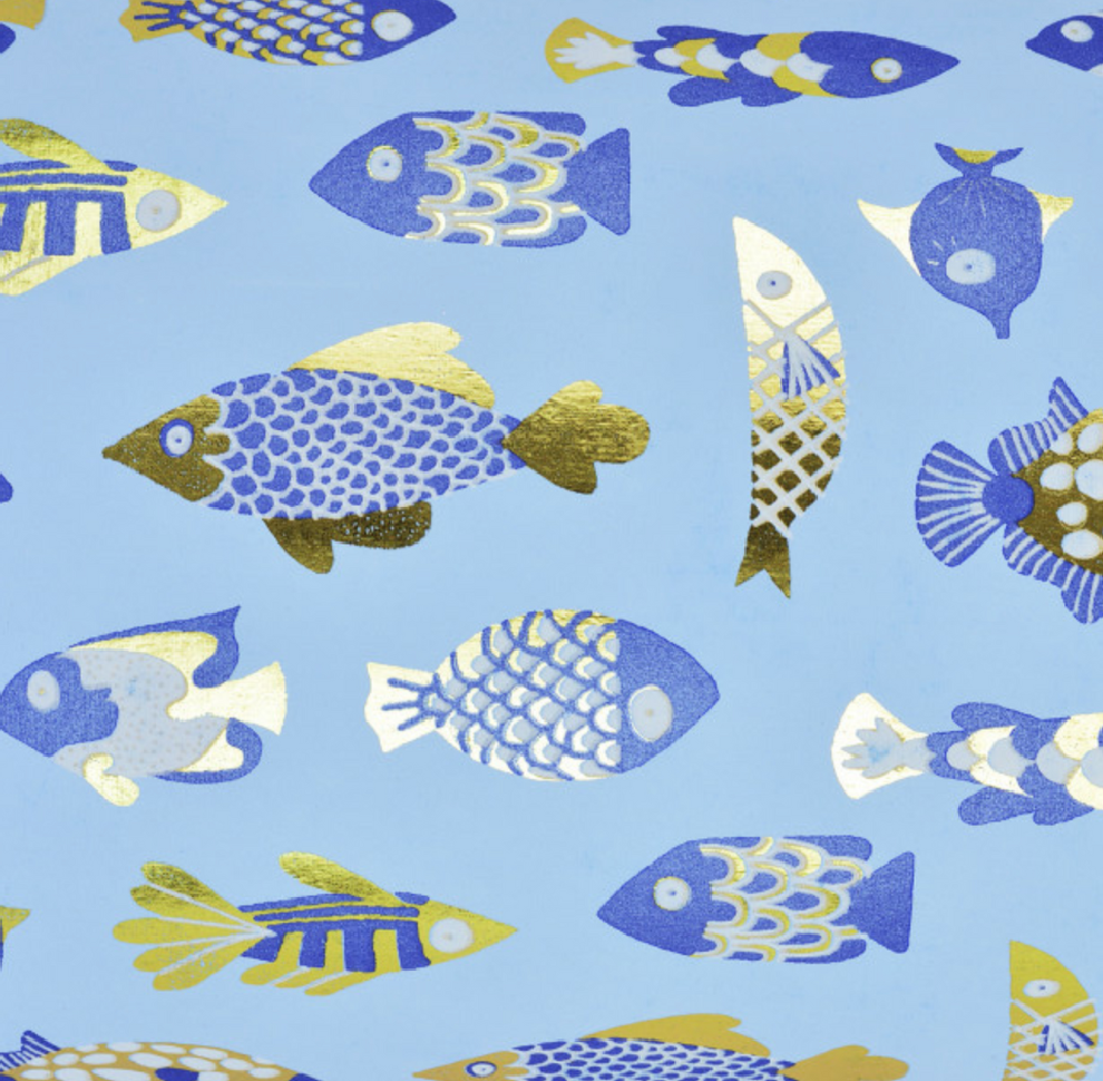 Fish Light Blue Navy/White/Gold Foil Gift Wrap Sheets